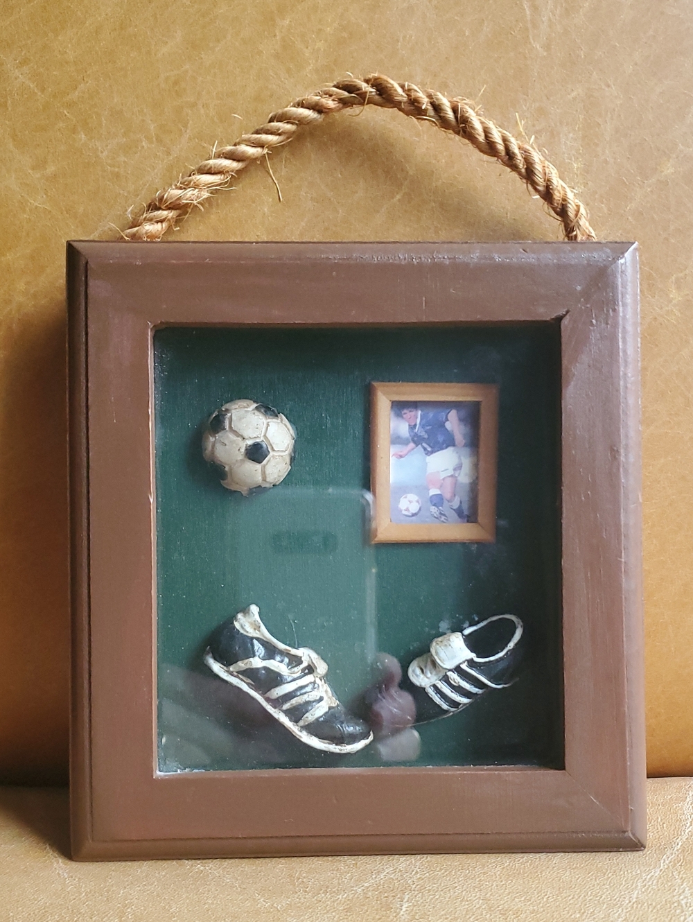 Vintage Soccer Shadow Box Framed Shoes Ball Kids Room Decor